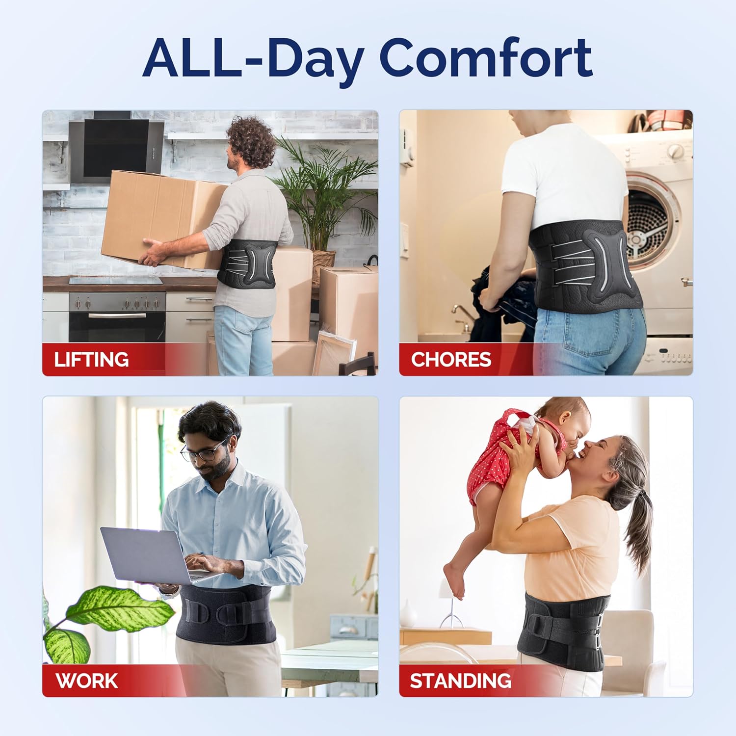 Thumbnail 5 de FEATOL Lower Back Brace with 5 Reinforced Stays (XXL) – Adjustable Lumbar Support for Work, Grey