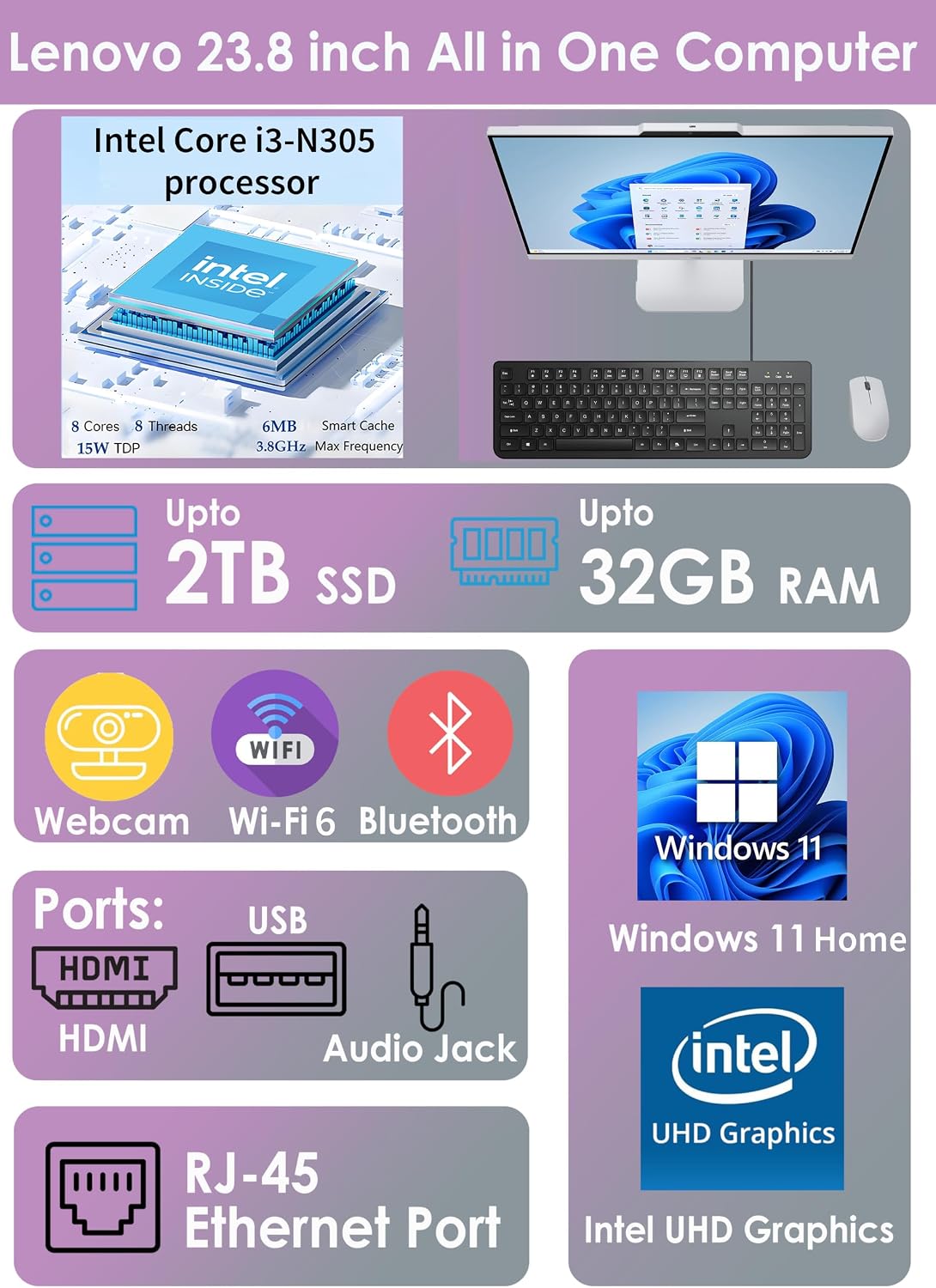Detalle 2 de Lenovo all-in-one desktop 23.8-inch