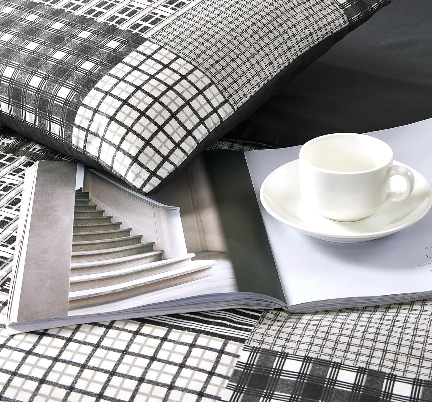 Thumbnail 6 de Prime Linens Duvet Cover Set 4 Pcs Brushed Microfibre – Double (Check Decor)