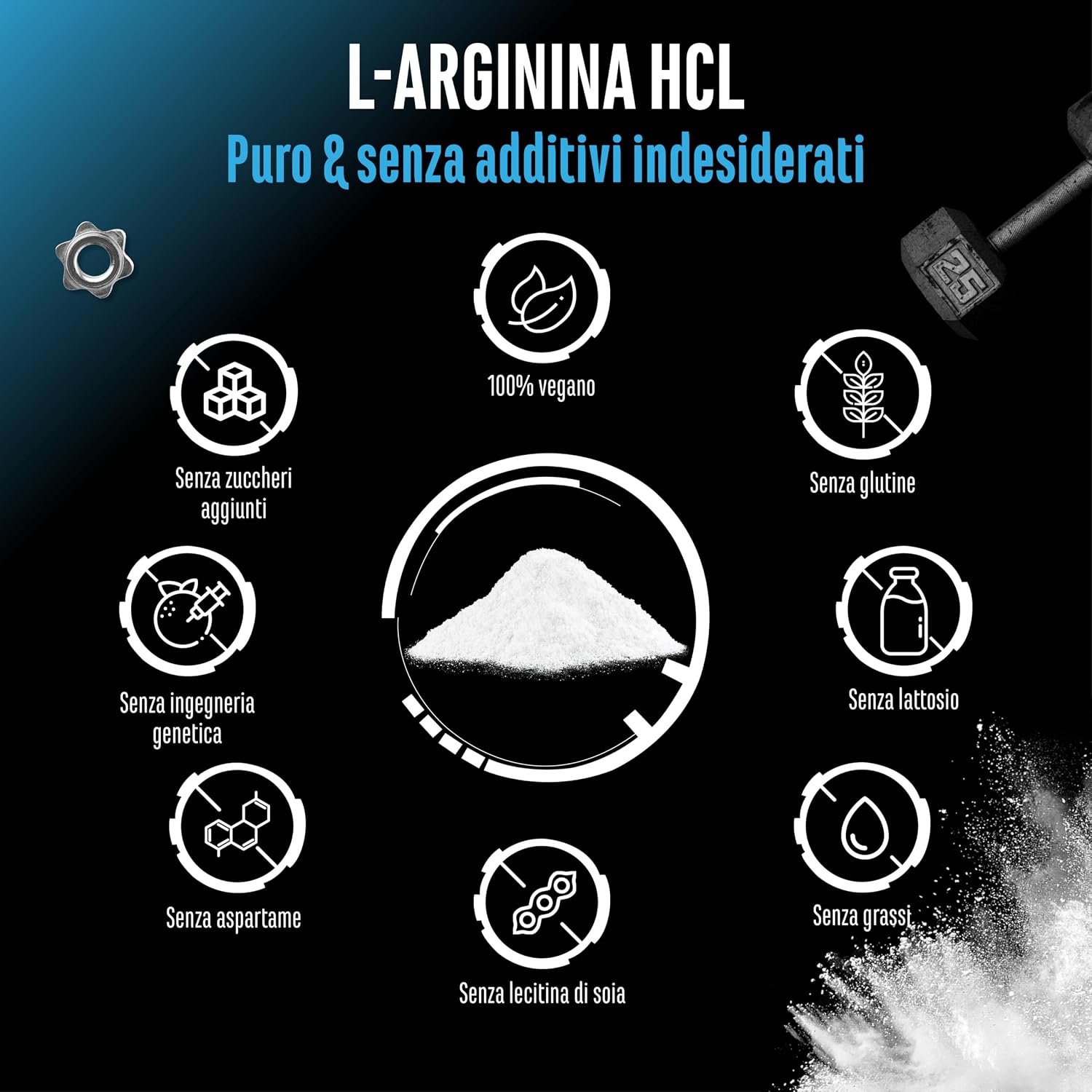 Thumbnail 4 de GEN German Elite Nutrition L-Arginina HCL 500 g in polvere (L-arginina cloridrato, vegana)