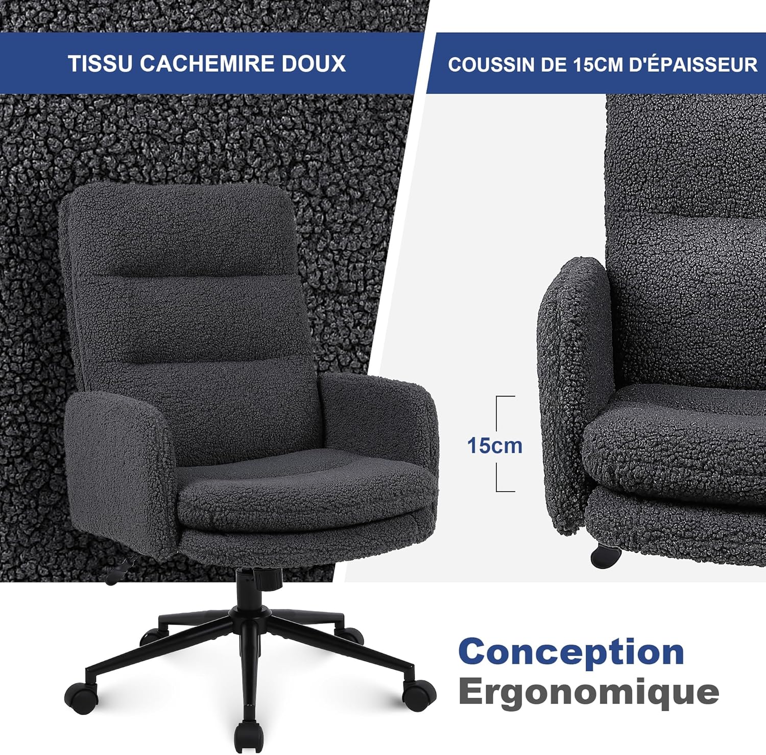 Thumbnail 3 de Youhauchair Chaise de bureau ergonomique 15 cm