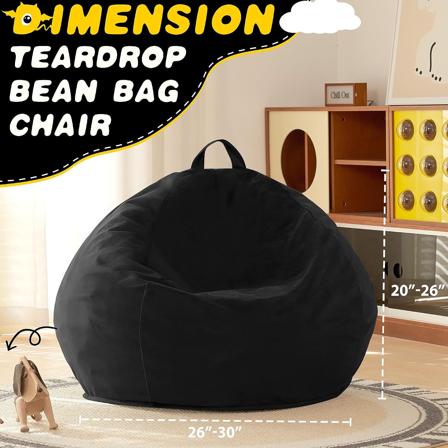 Detalle de HABUTWAY YS02-064-BLACK-CA 2-Foot Bean Bag Chair, Black Velvet
