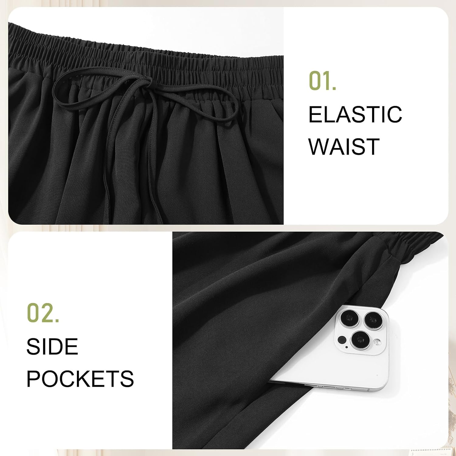 Detalle de Adigaber Damen Shorts – Weites Bein, Kordelzug und Taschen, lässige Sommer-Culottes