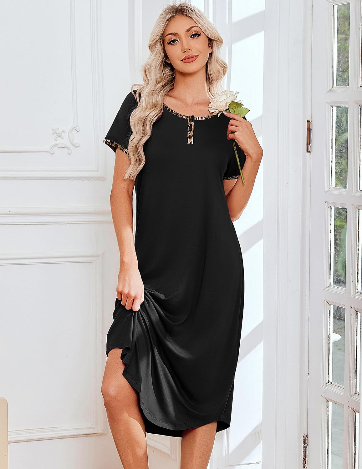 Detalle 2 de Ekouaer 3-Pack Long Nightgowns for Women, Plus Size, Three Necklines
