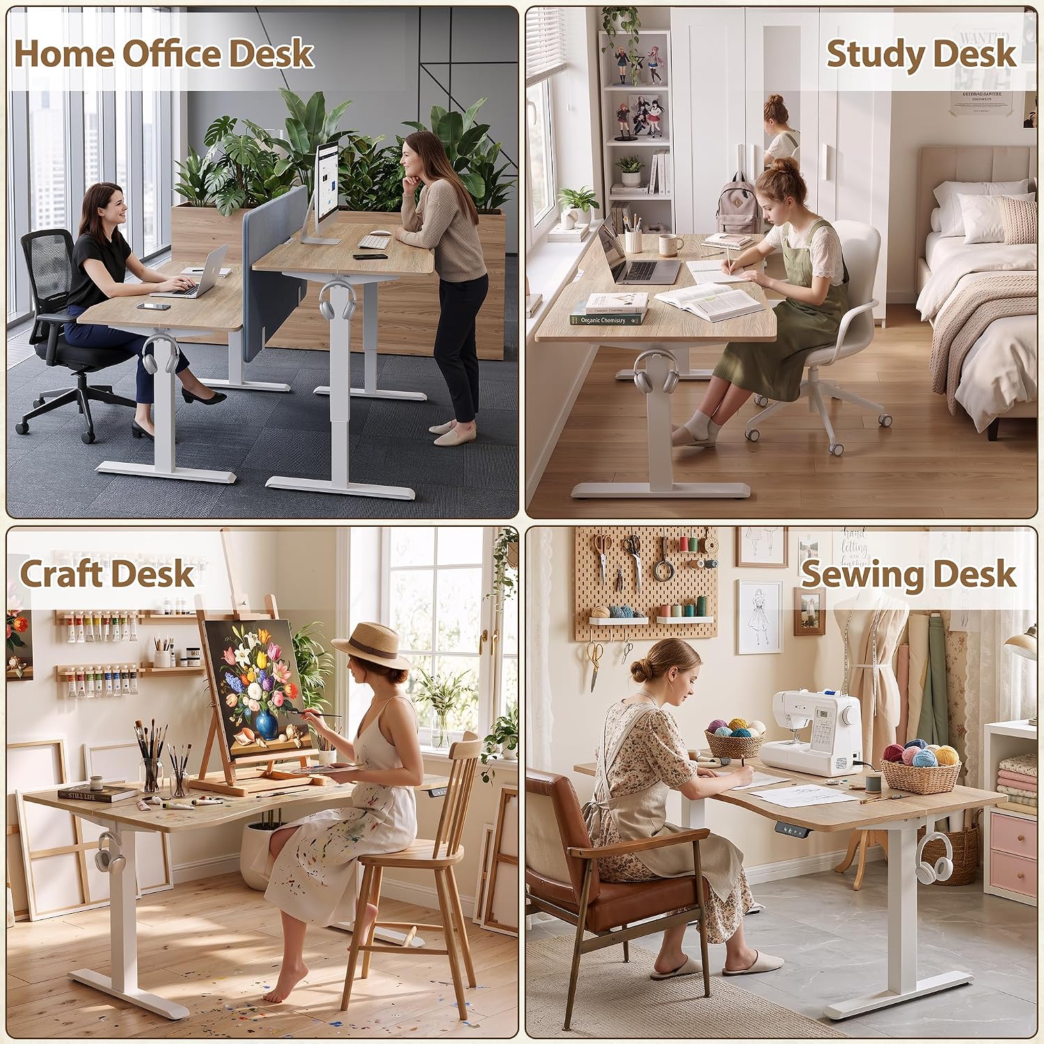Detalle 2 de TIQLAB A20032063M Standing Desk, Maple, Adjustable Height and Cable Management