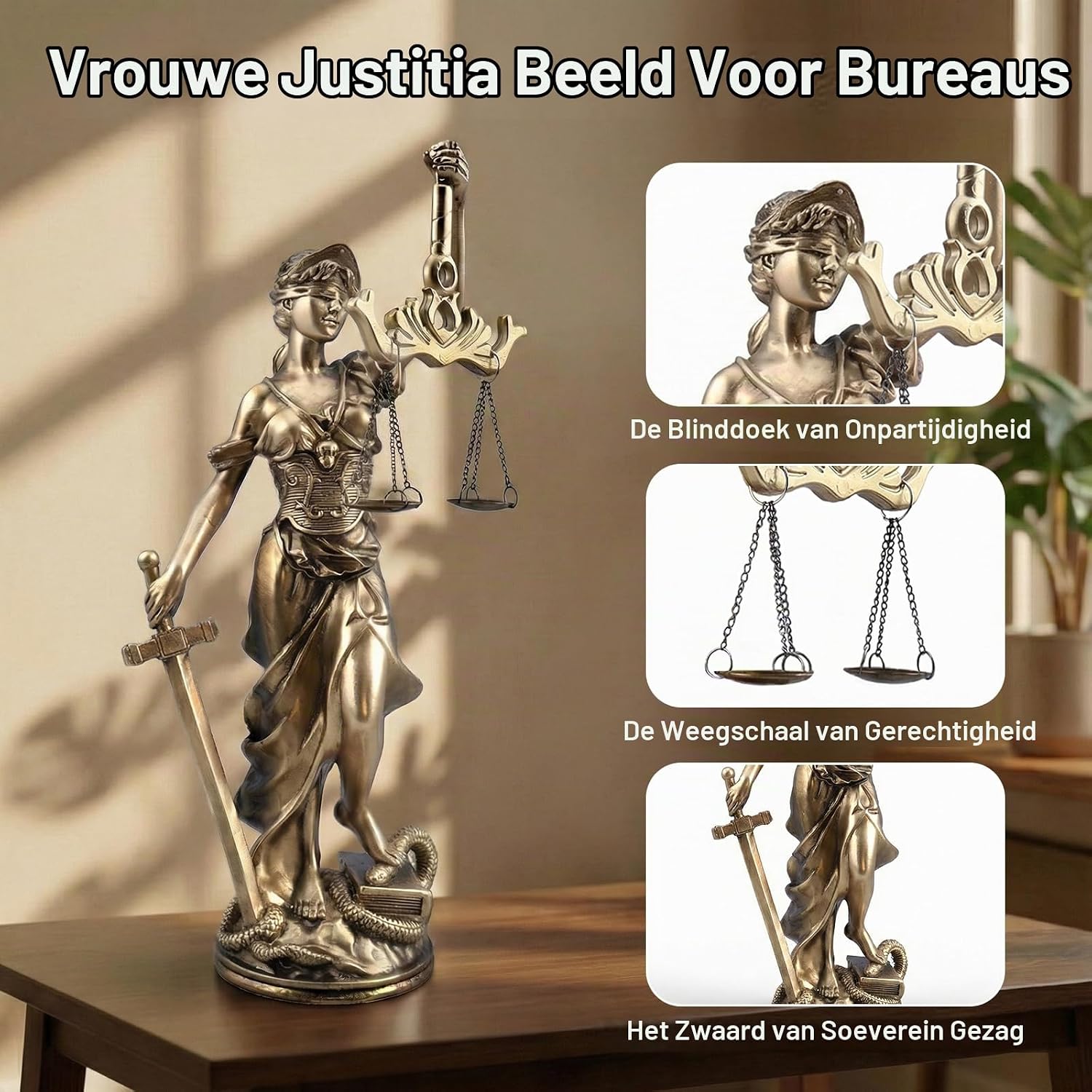 Detalle de LOVIN PRODUCT LP1X3 Justitia-beeld van kunsthars in antiek brons