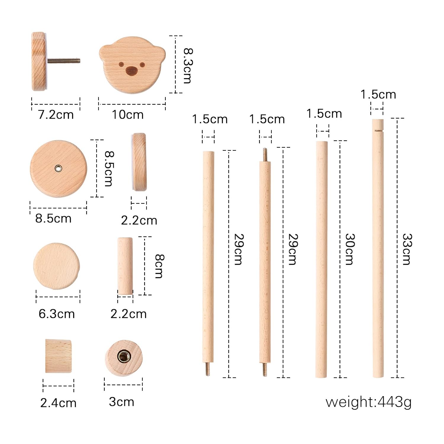 Thumbnail 1 de Baby Mobile Halterung „Bär“ aus Holz – höhenverstellbar mit zwei Aufhängestangen (0–6 Jahre)