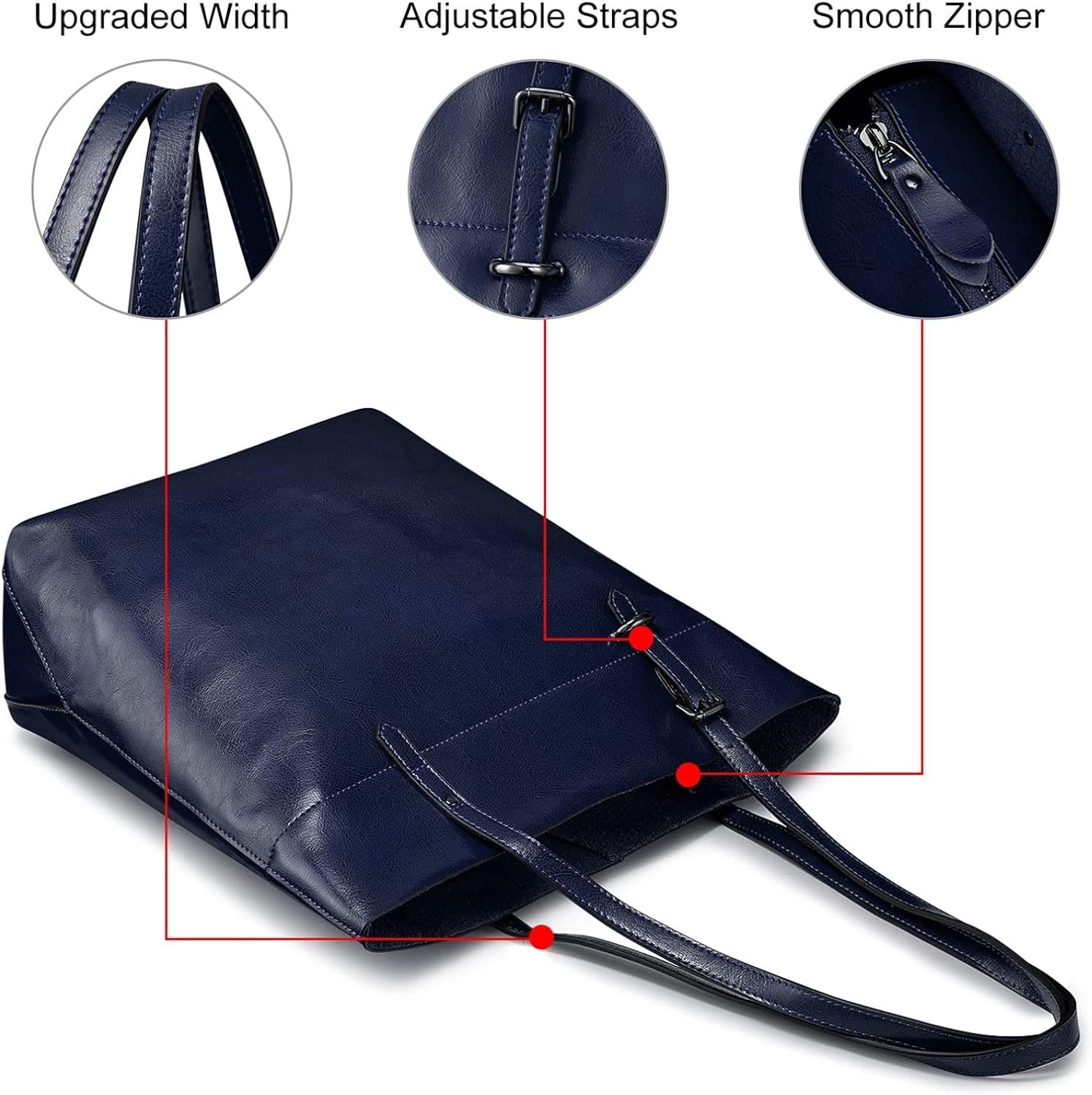 Detalle de S-ZONE Sac à main vintage en cuir de vache fendu, grande capacité