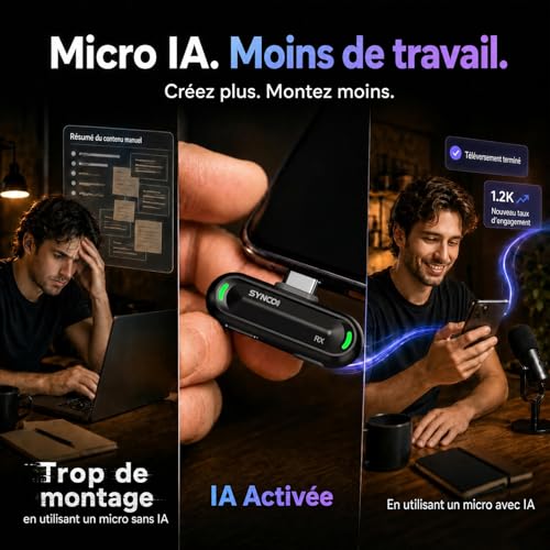 Detalle de SYNCO SMICT Micro Cravate Sans Fil IA pour Android — Deux micros, IA en temps réel