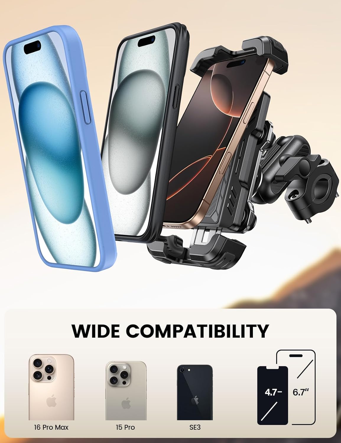 Thumbnail 5 de Lamicall Motorcycle Phone Mount Holder with Metal Extension Arm and Dual Anti-Shake