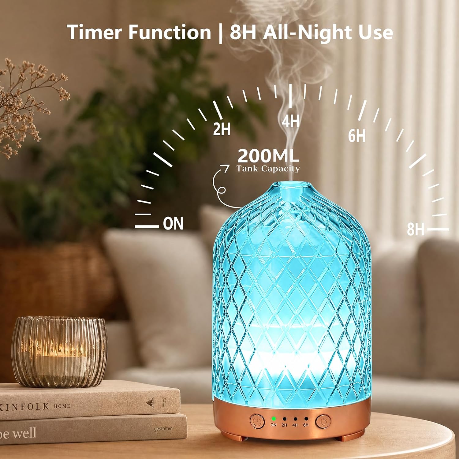 Detalle de Essential Oil Diffuser Glass Electric Aromatherapy Diffuser 200ml with Auto Shut-Off and 7 LED Lights