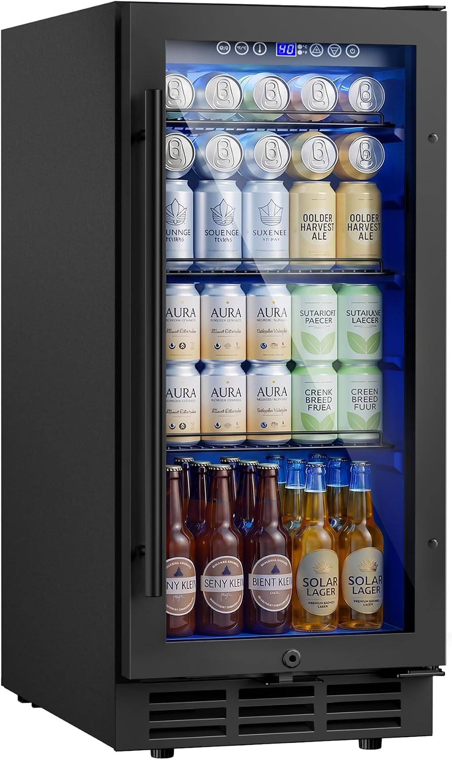 Detalle de ICEVIVAL BRU-03 15-Inch Beverage Refrigerator, 130-Can Capacity, Glass Door