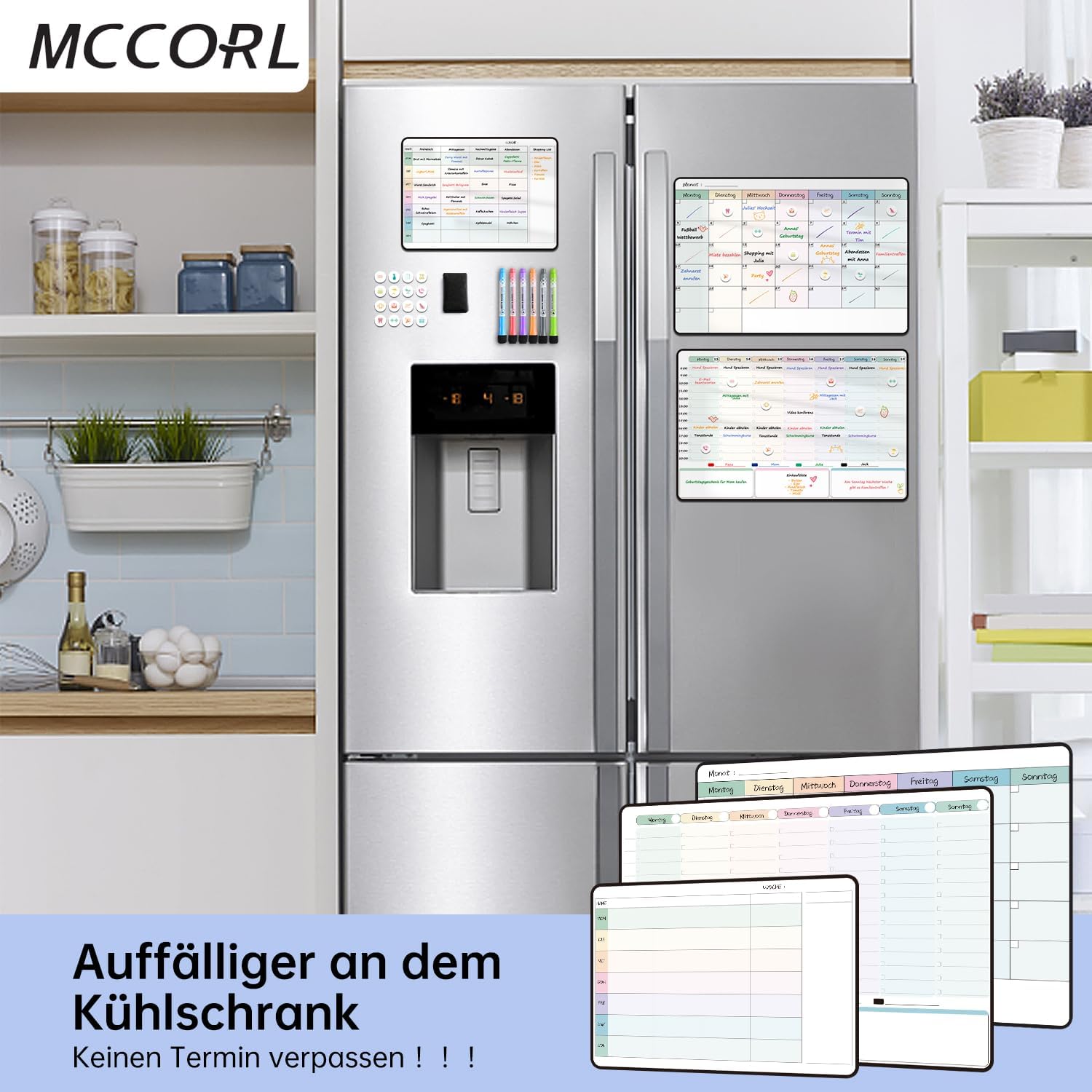 Detalle de MCCORL Magnetisch Wochenplaner + Monatsplaner + Familienplaner – 3er-Set für Kühlschrank & Whiteboard