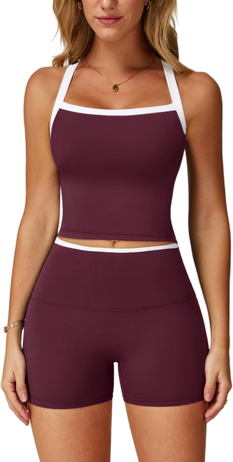 Detalle de QBGJTD Two Piece Workout Set for Women: Tank Top & High Waist Shorts