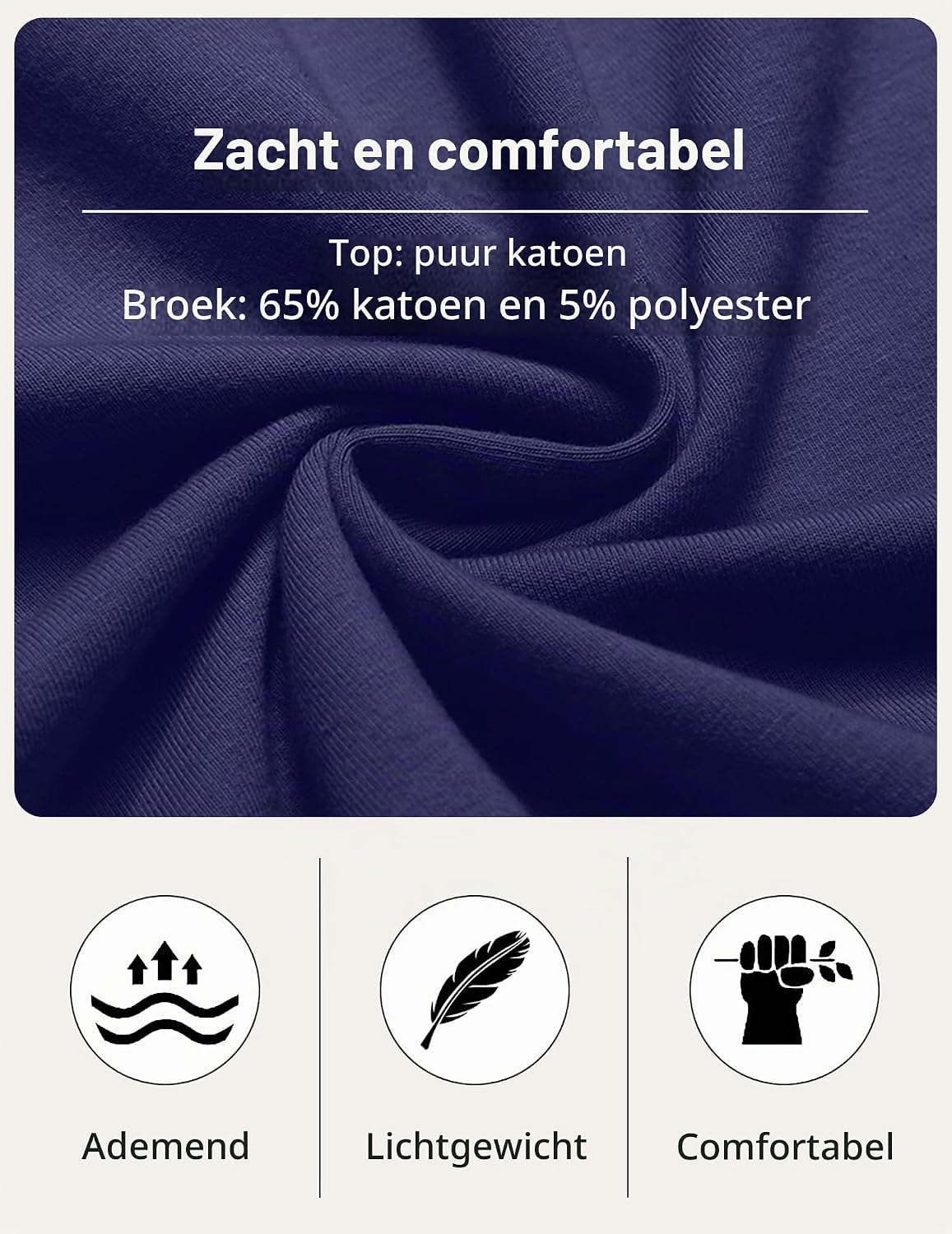 Detalle de Cotton Lounge Set katoenen damespyjama met ronde hals en lange mouwen