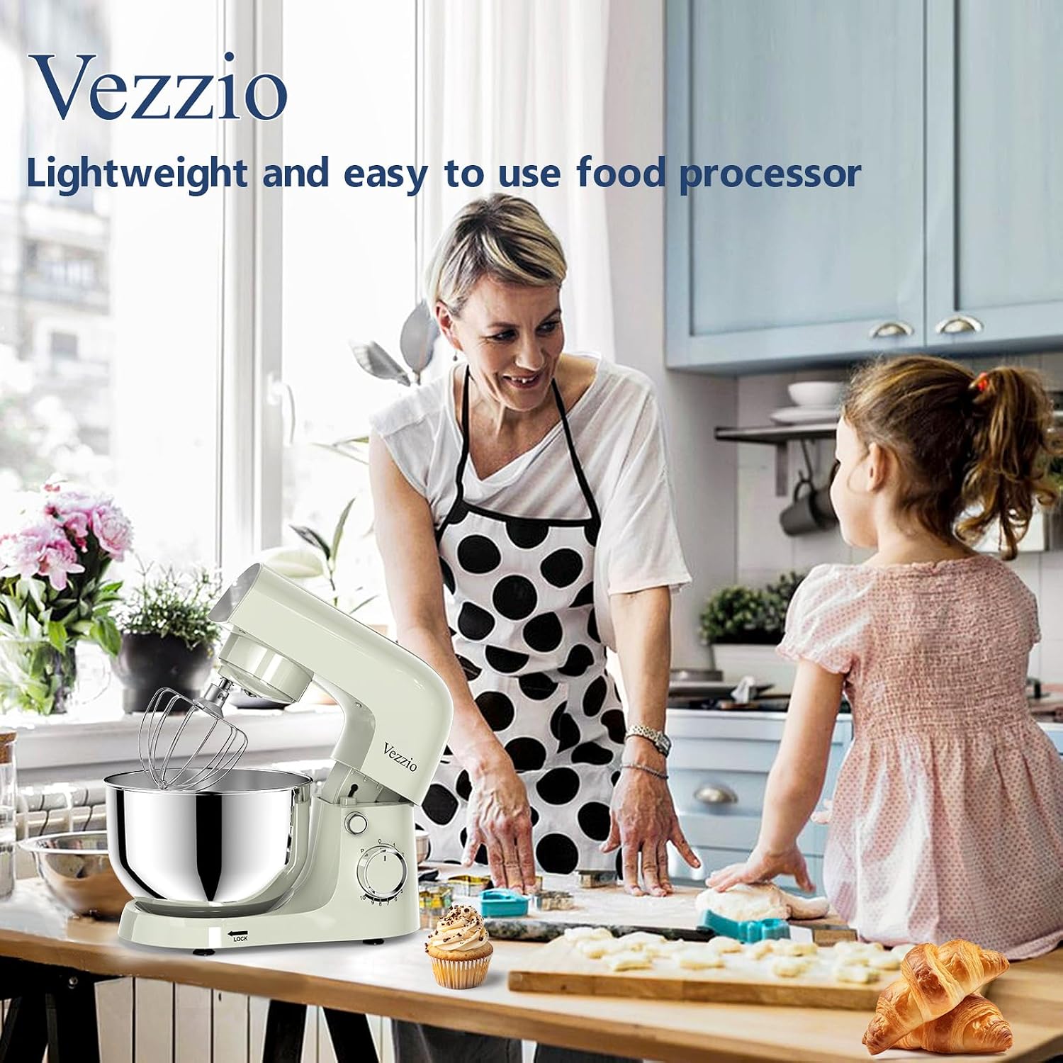 Detalle de Vezzio Small Stand Mixer (4.5L) 1500W 10-Speed Kitchen Cake Mixer – Green