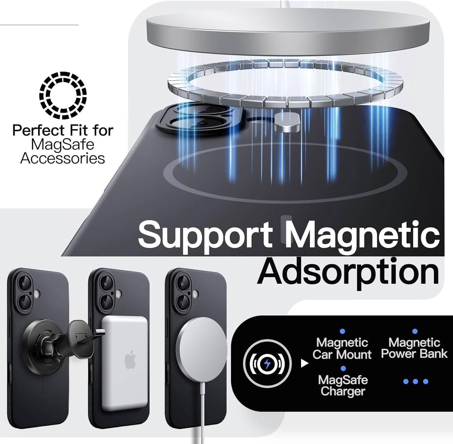 Thumbnail 3 de JETech Cover Magnetica Slim per iPhone 16 6,1" compatibile con MagSafe, protezione lenti fotocamera, finitura opaca (Nero)