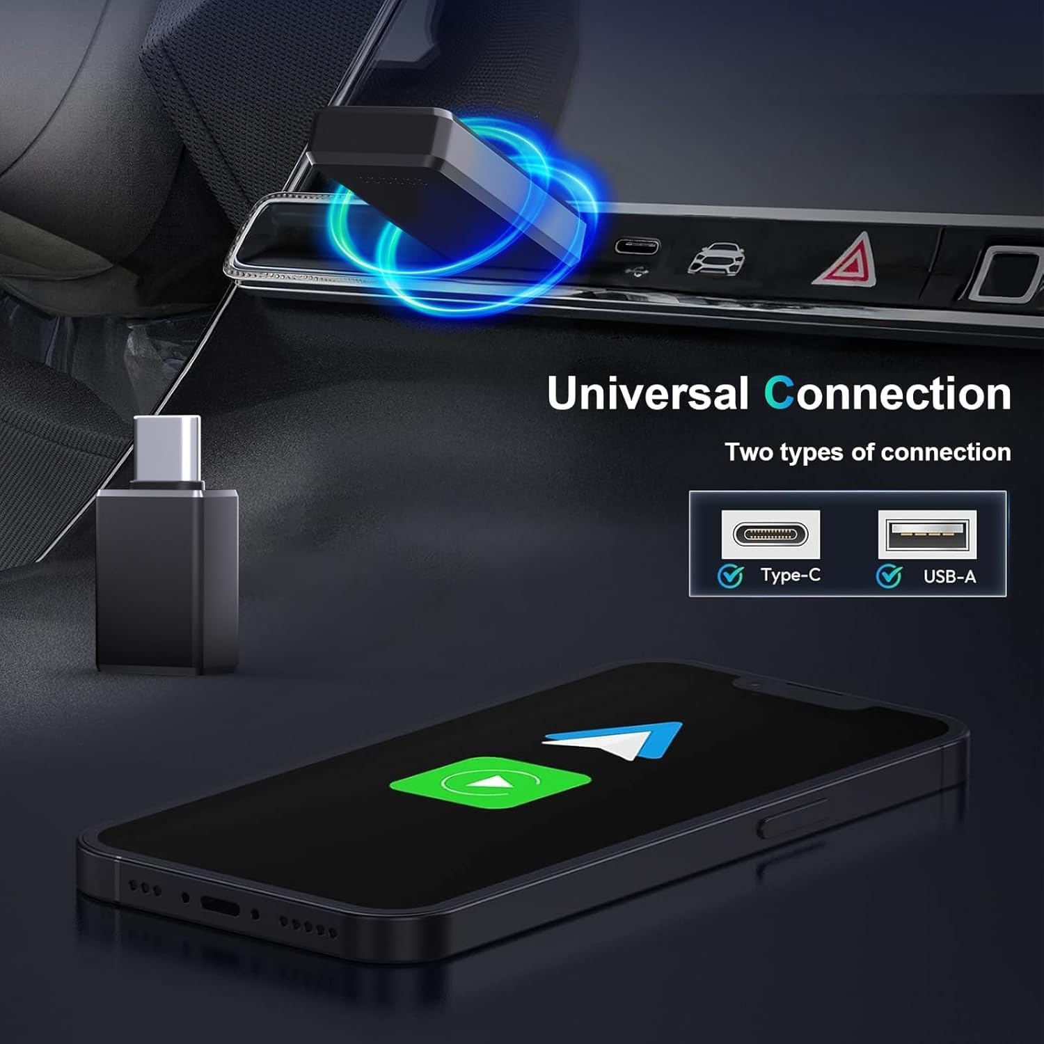 Thumbnail 4 de PWAYTEK Adattatore 2 in 1 Apple CarPlay Wireless 2025: Bluetooth 5.3 e Wi‑Fi 5.8GHz, Plug&Play per auto 2016+