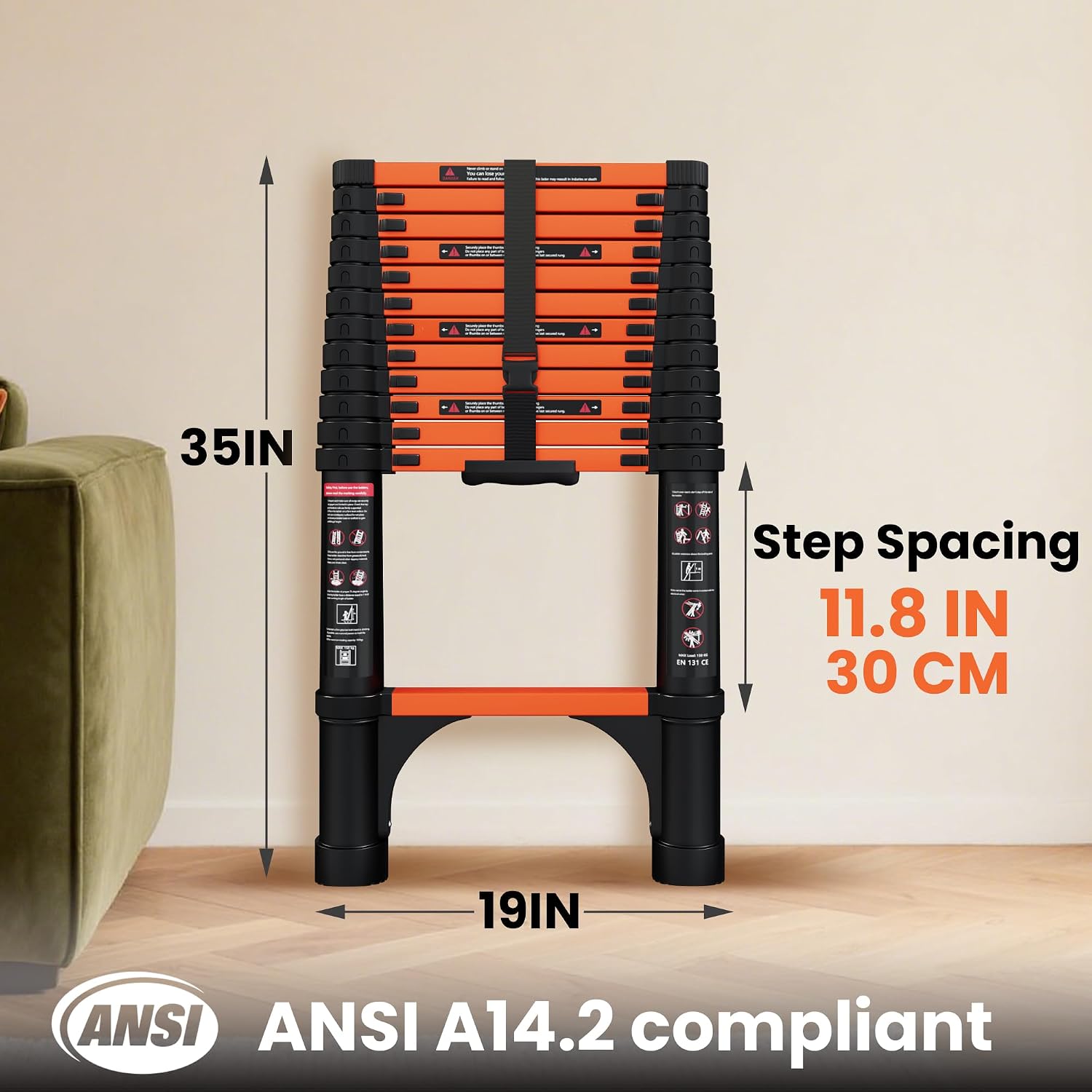 Detalle 2 de SINMEIRUN Telescoping Ladder, 12.5 ft