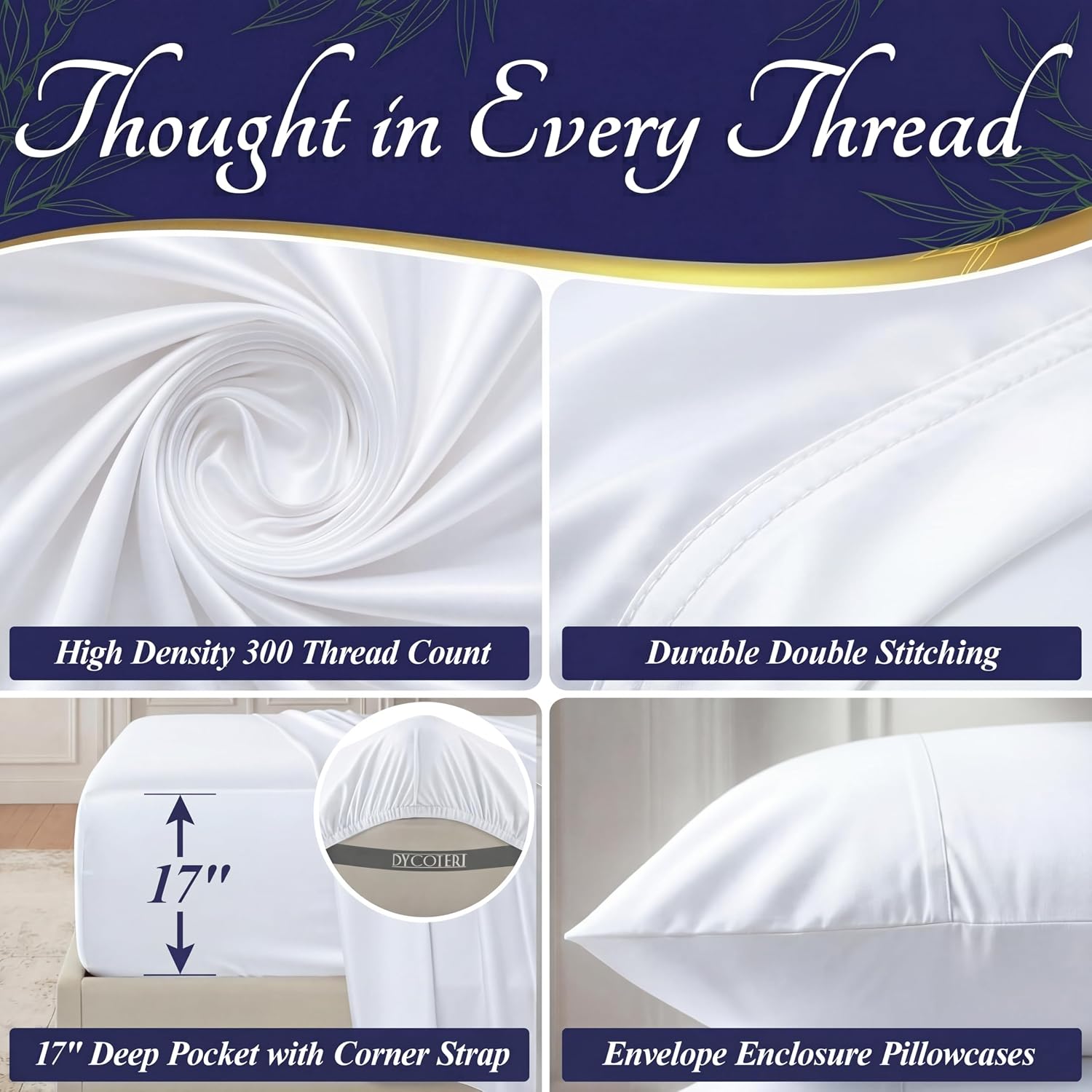 Thumbnail 4 de DECOLURE Bamboo Viscose Queen Sheets 17"