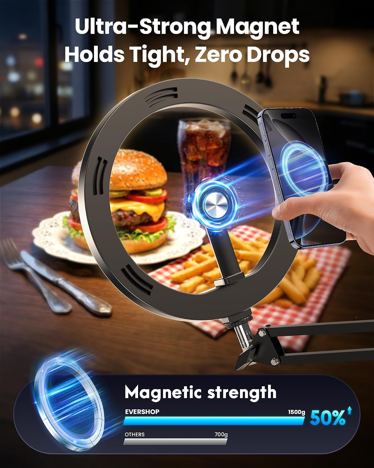 Detalle de Evershop 10-Inch Magnetic Ring Light with 70.8-Inch Adjustable Stand