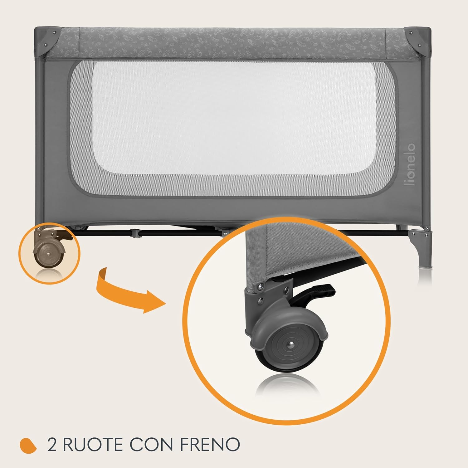 Detalle 2 de Lionelo JASMIN Premium Lettino da Viaggio per Bambini 0‑36 Mesi con Materasso T25, Easy Fold e Ruote