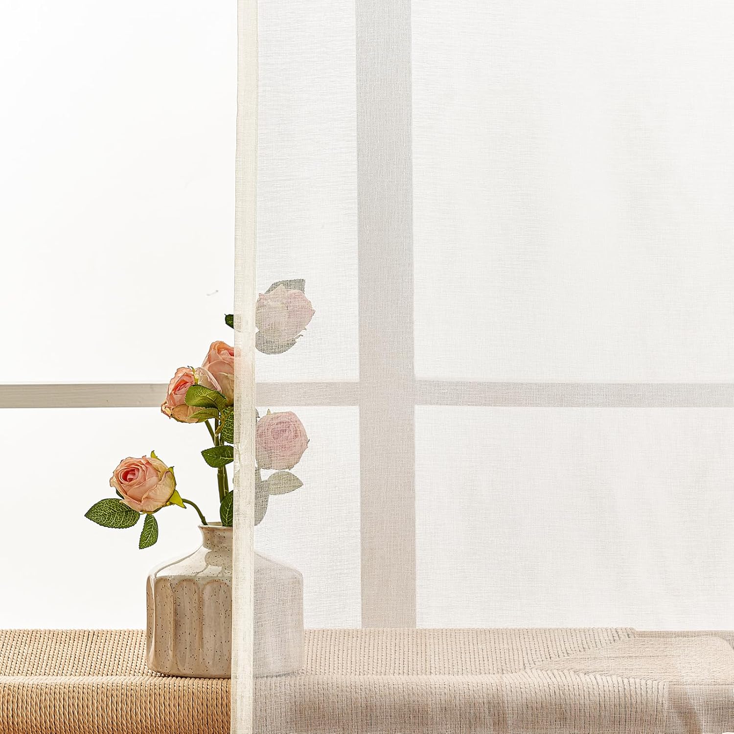Thumbnail 3 de Topfinel Lot de 2 Rideau Voilage Passant Tringle 140x160 cm — Semi-Transparents en Polyester