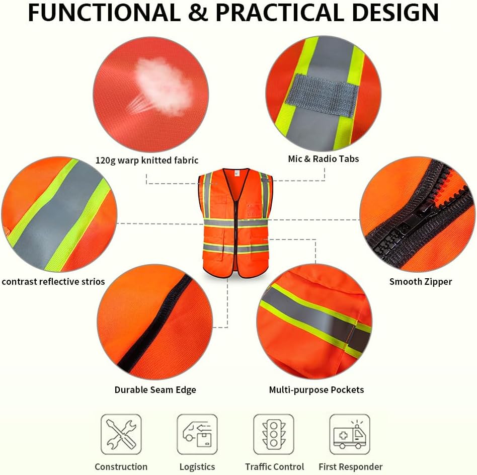 Thumbnail 1 de Hi Vis Vests Reflective Safety Vest for Women & Men – Breathable Polyester with Pockets and Zipper (ANSI/ISEA Level 2)