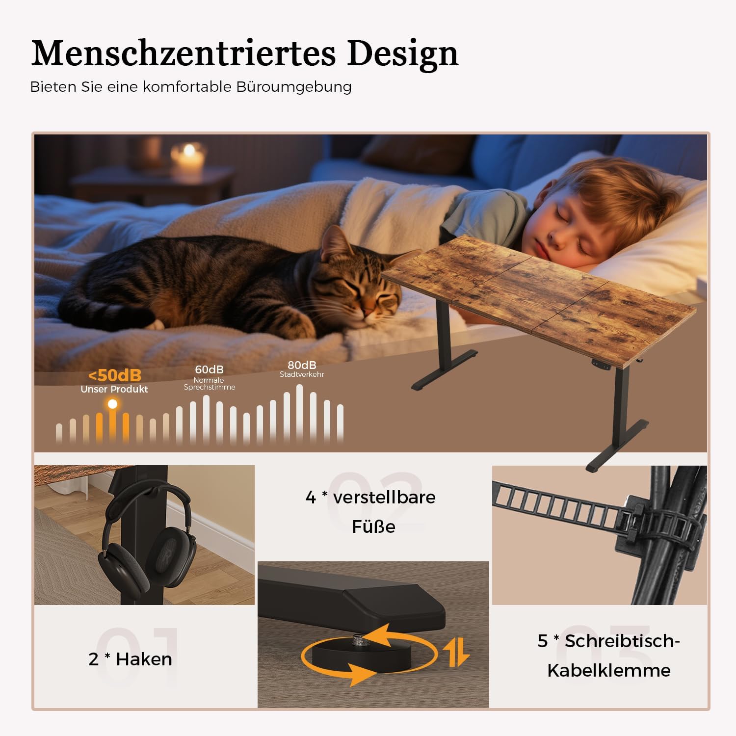 Thumbnail 5 de Klicelor Höhenverstellbarer Schreibtisch – Elektrischer Steh-Sitz Bürotisch, 120 × 60 cm, Braun