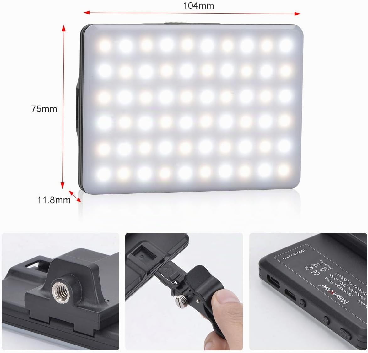 Detalle 2 de Newmowa 60 LED Videolicht 3200–5600K LED‑Panel 🎥