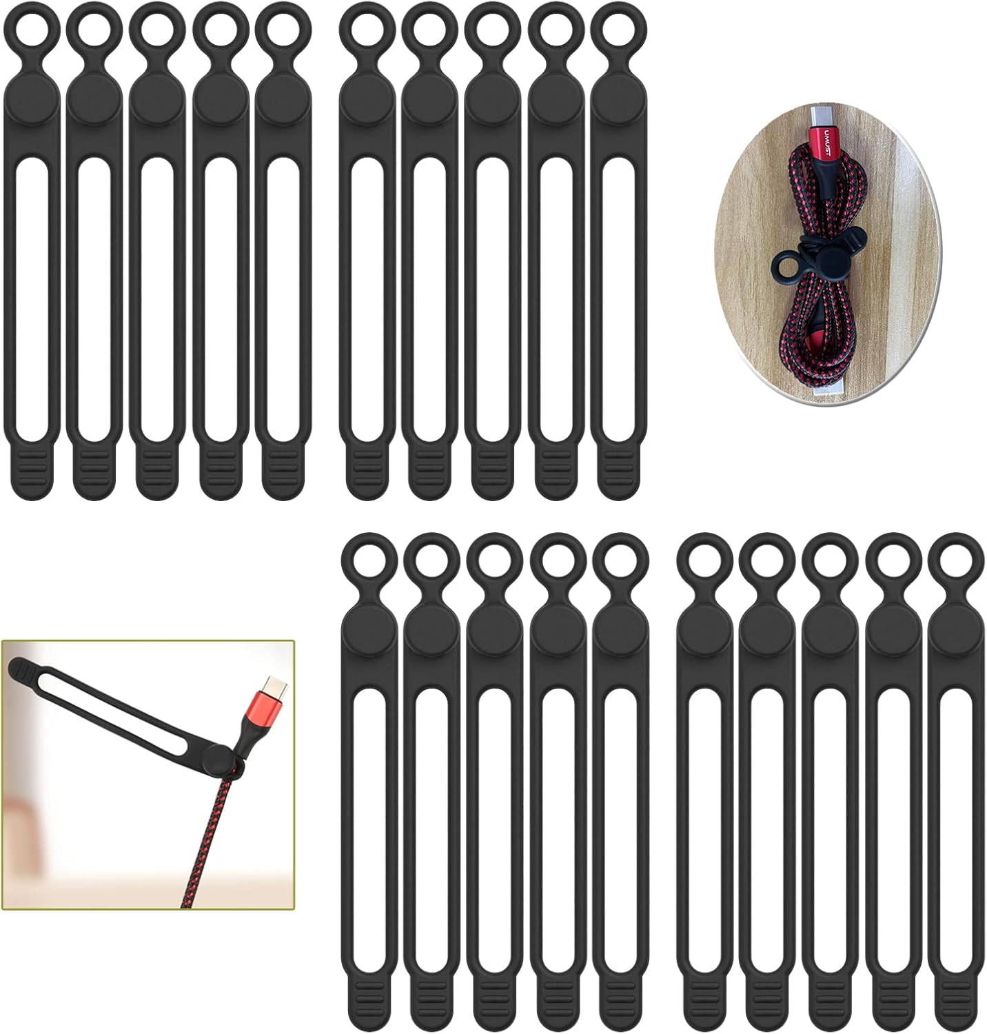 Thumbnail 5 de UMUST [20Park] UMUST Silicone Cable Ties Reusable Cable Management Organizer (20-pack, 4 colors)