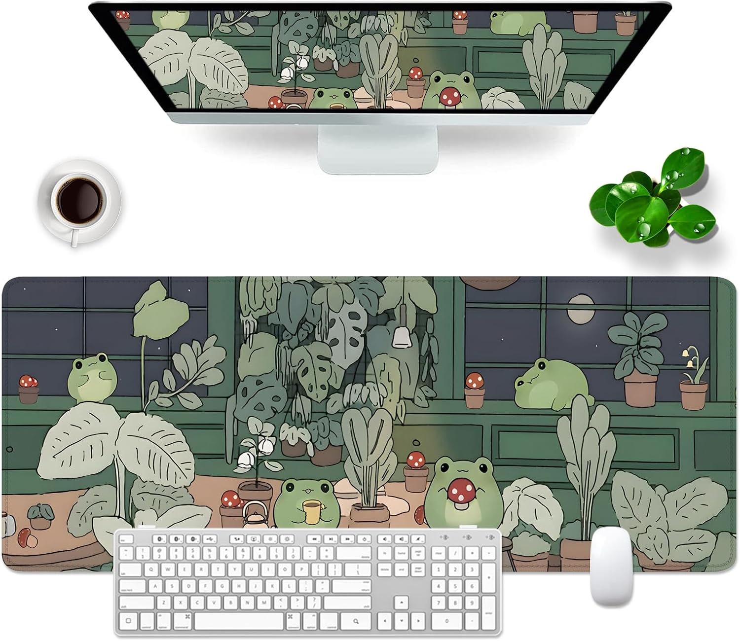 Detalle de WYDUCVI Green Frog XL Desk Pad – Large 80x30 cm Gaming Mouse Mat