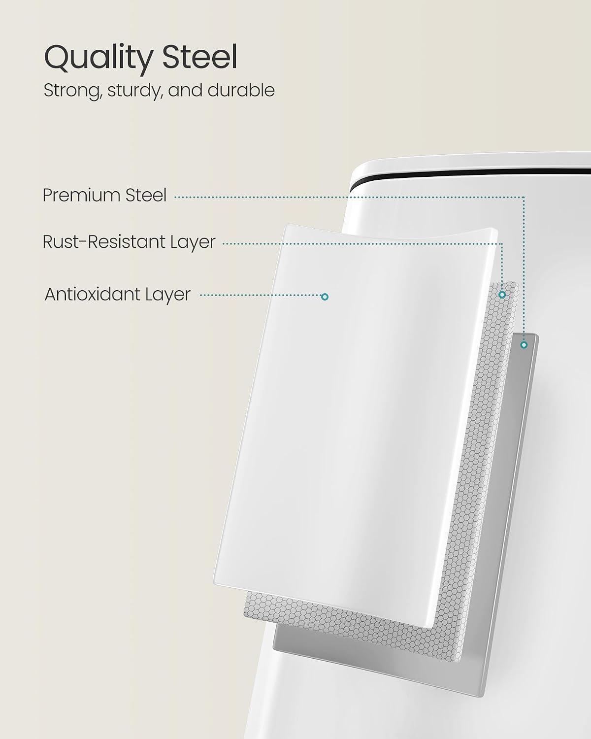 Detalle 1 de SONGMICS LTB592W02 Steel Pedal Bin, 20 L, Cloud White, Soft-Close Lid