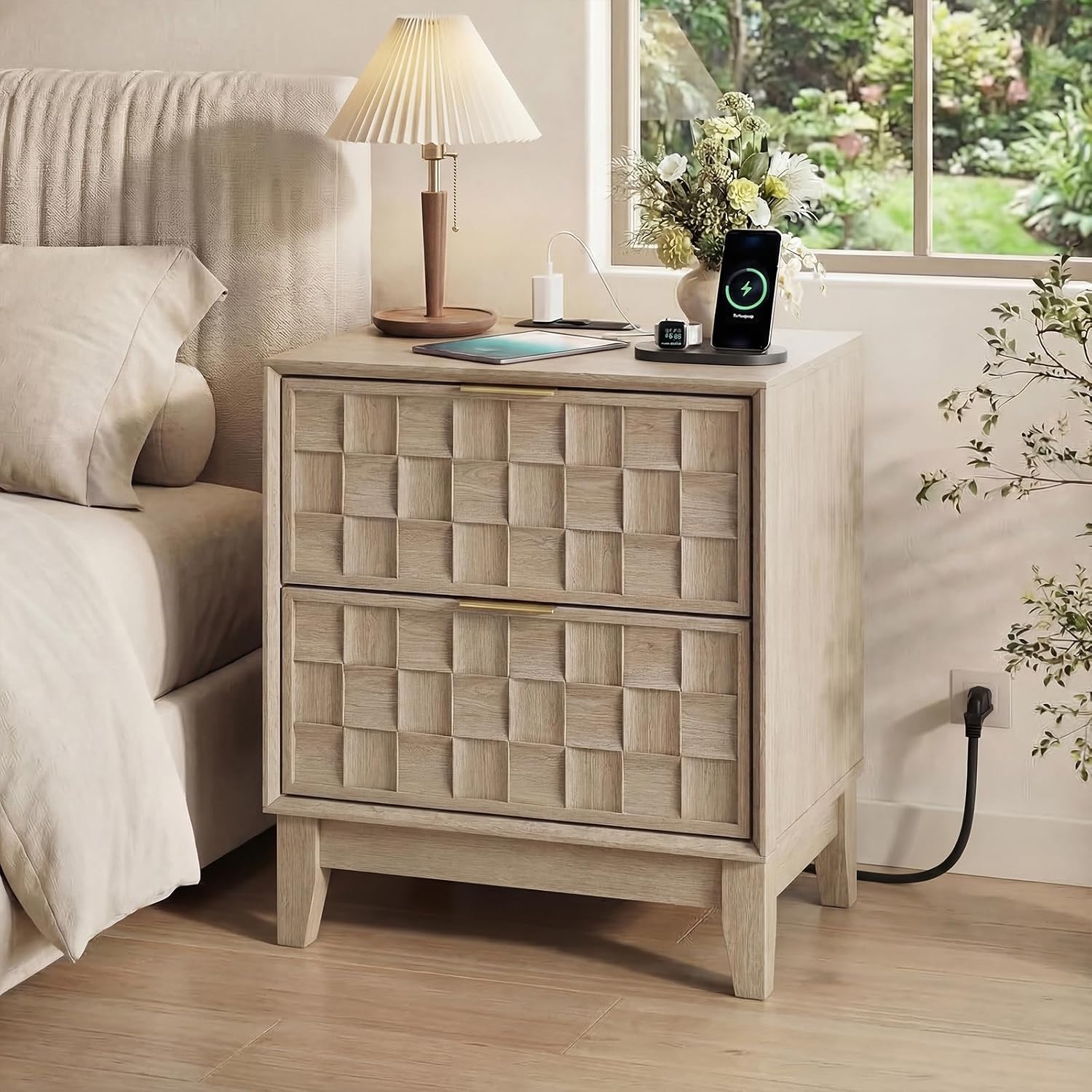 Detalle de COLAMY Nightstand with Charging Station