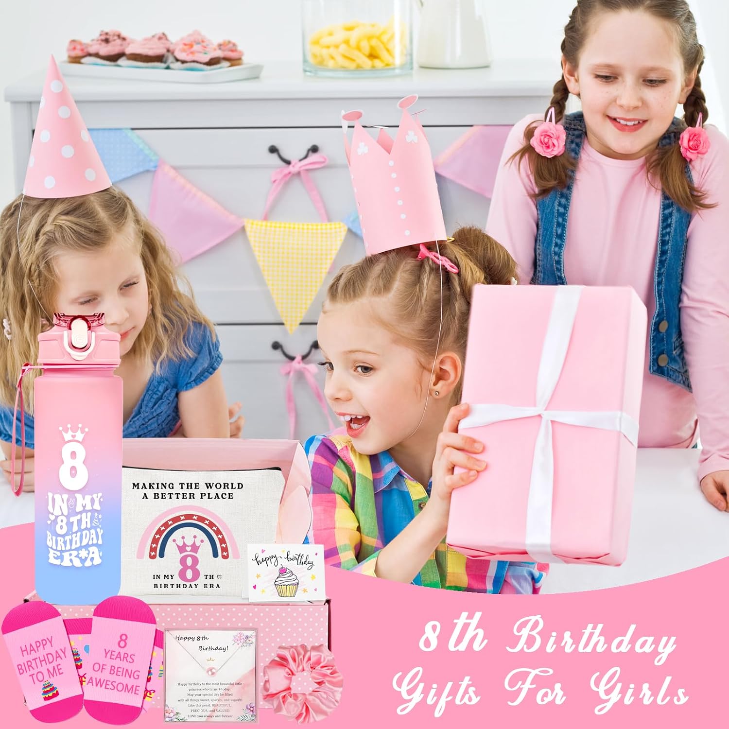 Thumbnail 5 de Awfrky 8 Year Old Girl Birthday Gift Set (7 pieces) with 25oz tumbler, pearl necklace, and more