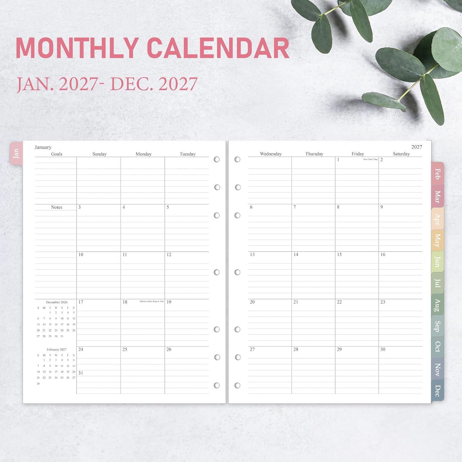 Detalle de Homlive 2027 Planner Refill, 8.5 x 11 Weekly and Monthly Inserts with Tabs