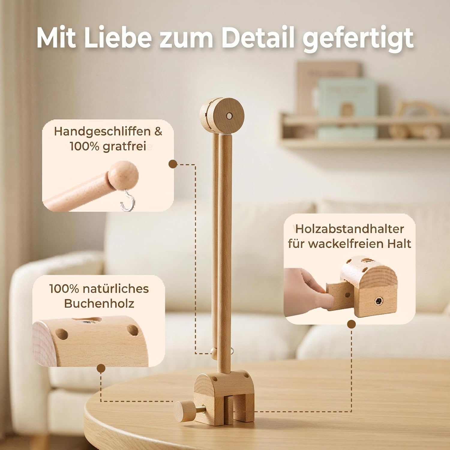 Detalle 1 de Mobile Halterung Holz Babybett 360° Drehbar