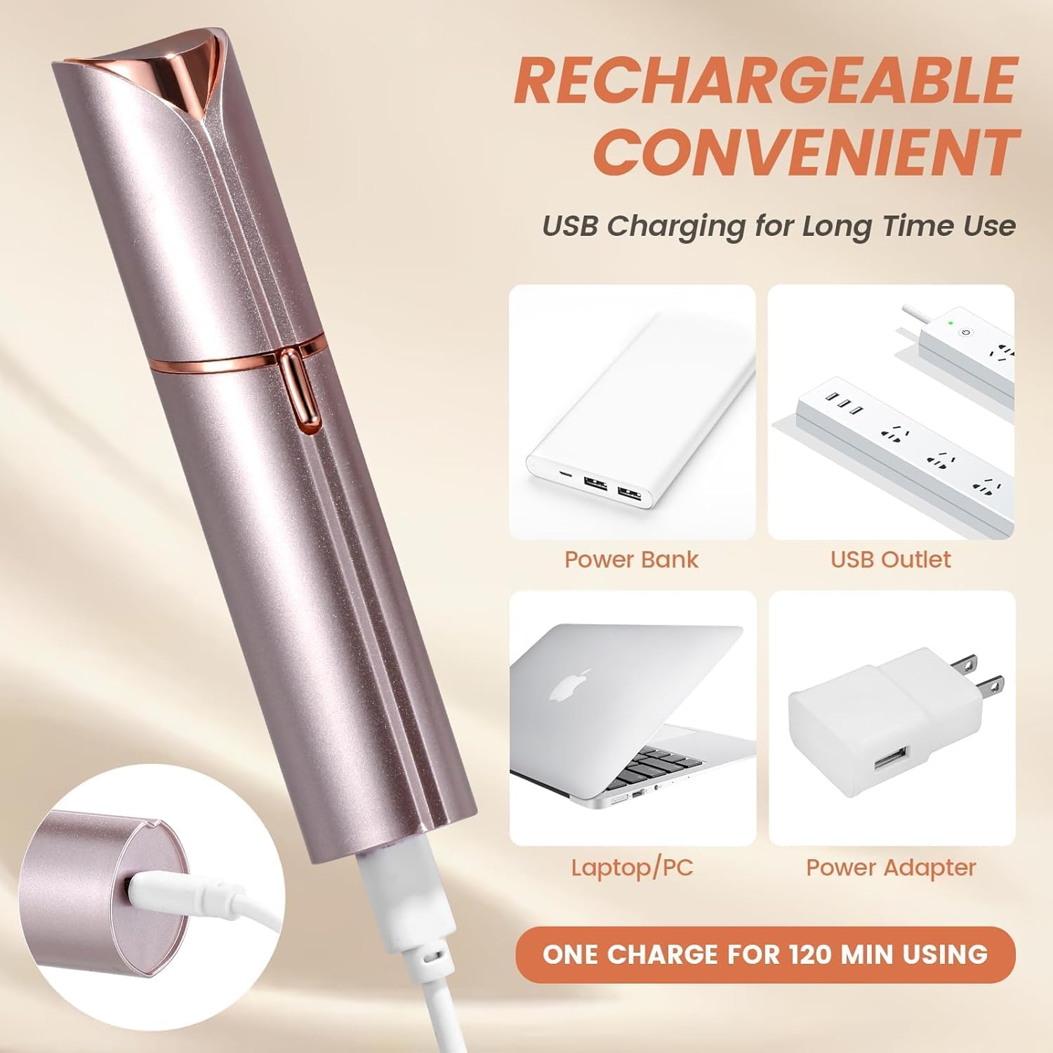 Detalle de Portable Facial Hair Remover for Women (Rechargeable) with 2 Replacement Heads for Face, Upper Lip & Chin