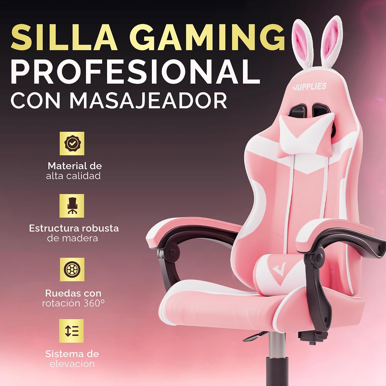 Detalle 2 de JUPPLIES Silla Gaming Profesional con masajeador