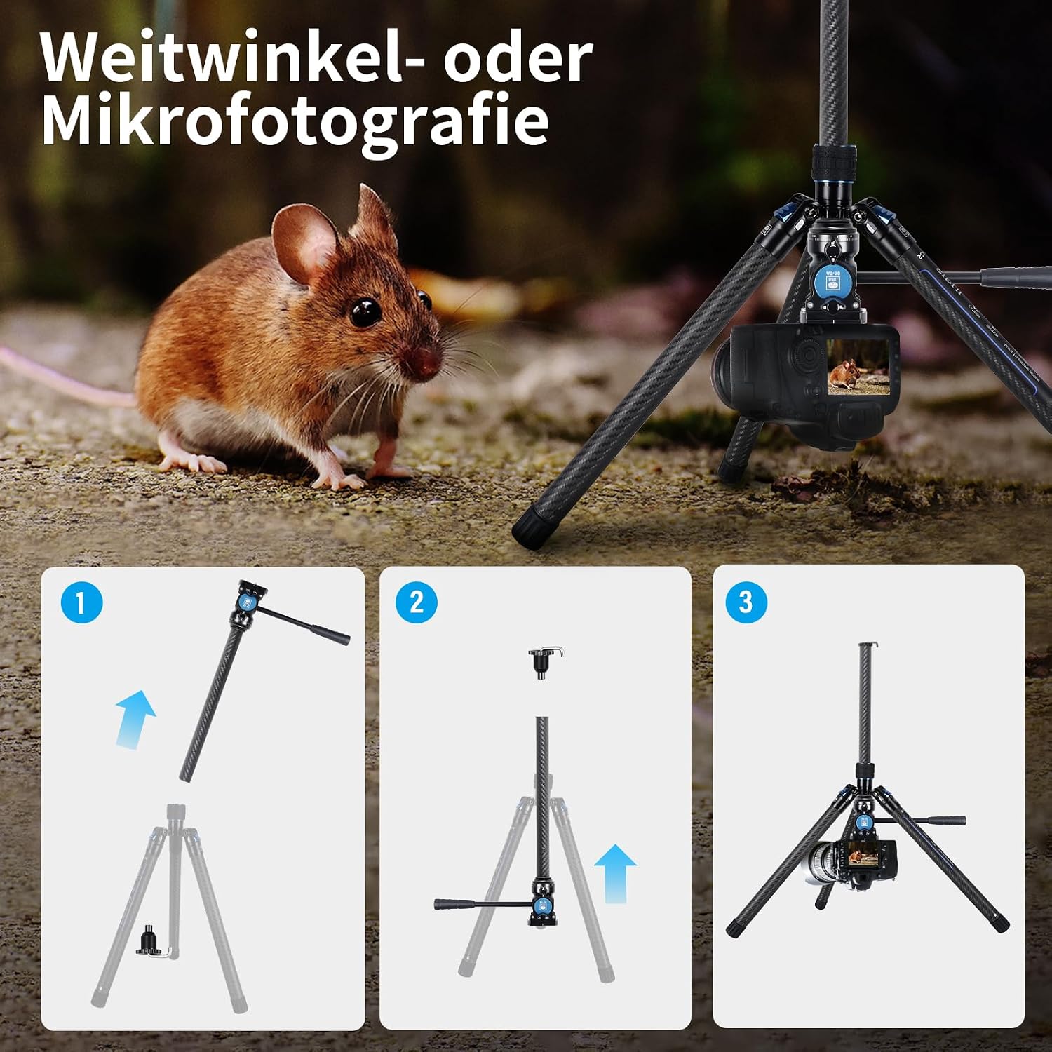 Thumbnail 6 de SIRUI Traveler X Carbon Video Stativ (0,95 kg) mit Fluidkopf & Quick-Twist-System für Arca-Swiss