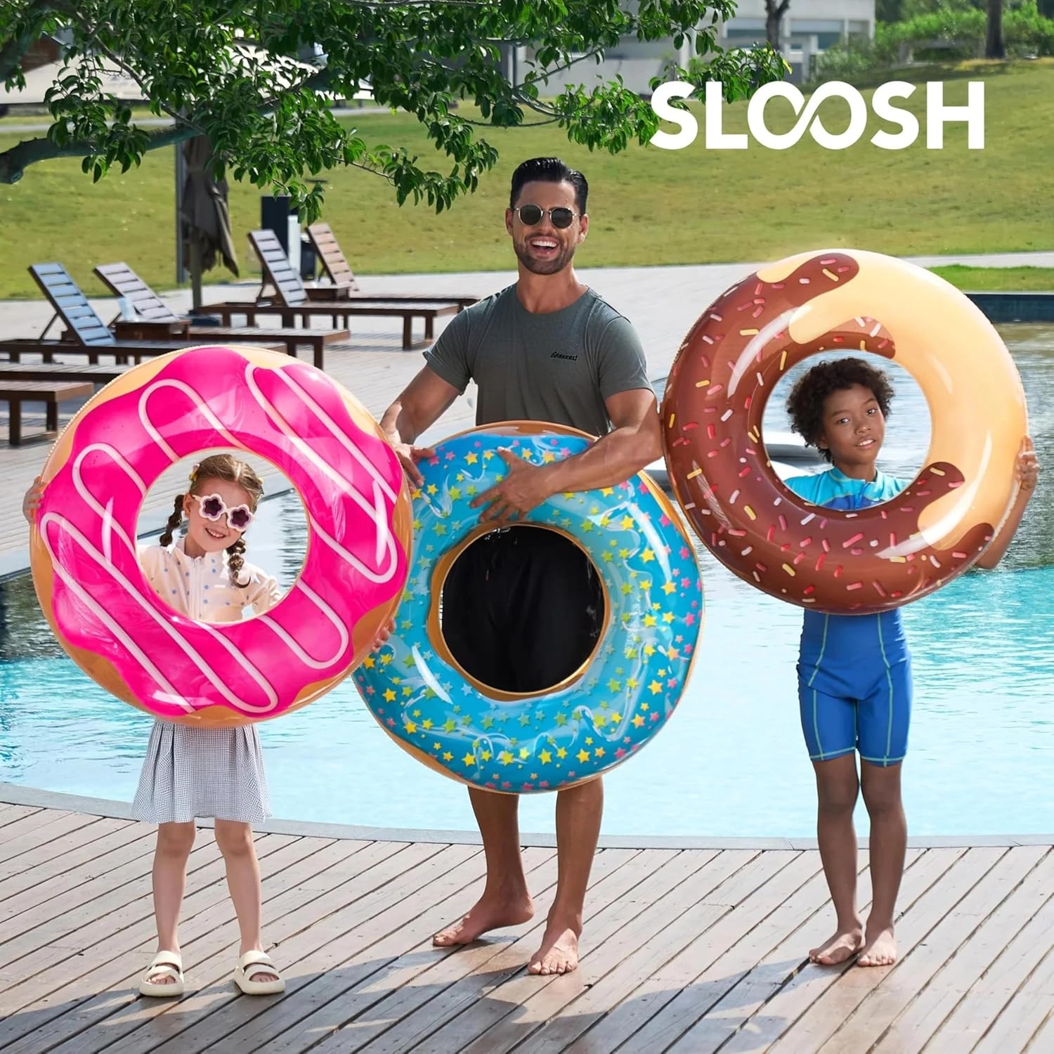 Thumbnail 3 de JOYIN 3er-Set aufblasbare Schwimmringe mit Glitzer (32,5" / 82,55 cm) – Donut-Design für Pool, Strand und Party