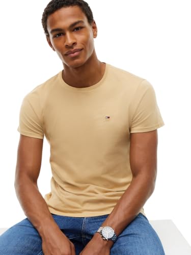 Detalle 1 de Tommy Jeans T-Shirt da Uomo a Maniche Corte Slim Fit Originale TJM, Beige Sabbia