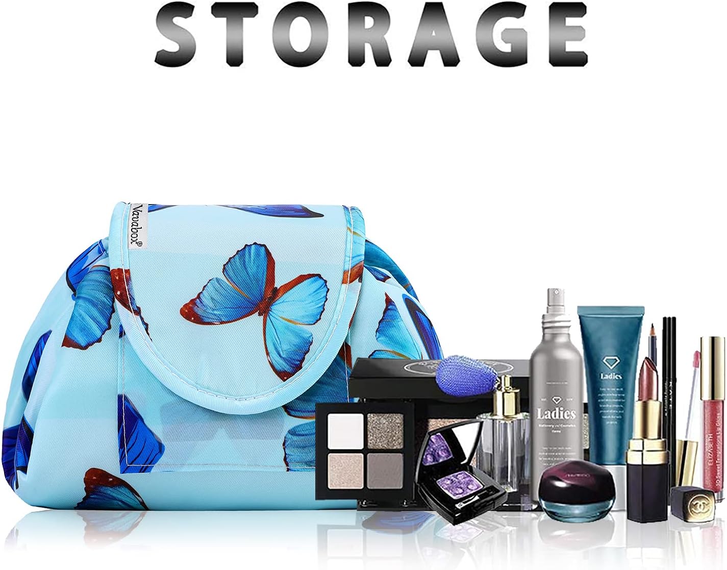 Thumbnail 1 de Lazy Drawstring Makeup Bag (Butterfly) – Large waterproof travel cosmetic organiser pouch