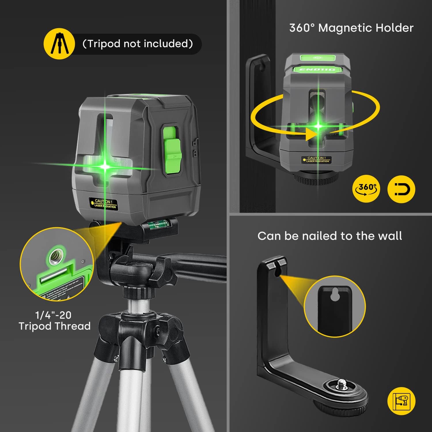 Thumbnail 1 de Enventor Laser Level 25m green cross-line laser