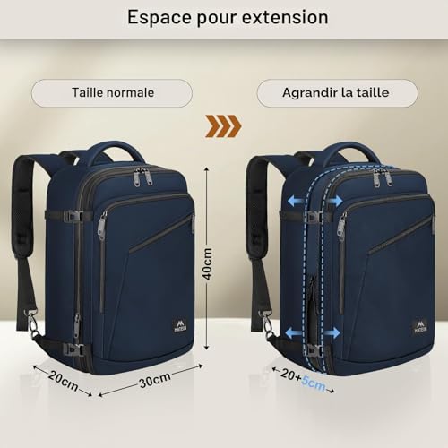 Detalle de MATEIN Bagage cabine 40x30x20 cm - Sac à Dos Voyage 30L Extensible, pour Cabin Bag Ryanair et autres compagnies