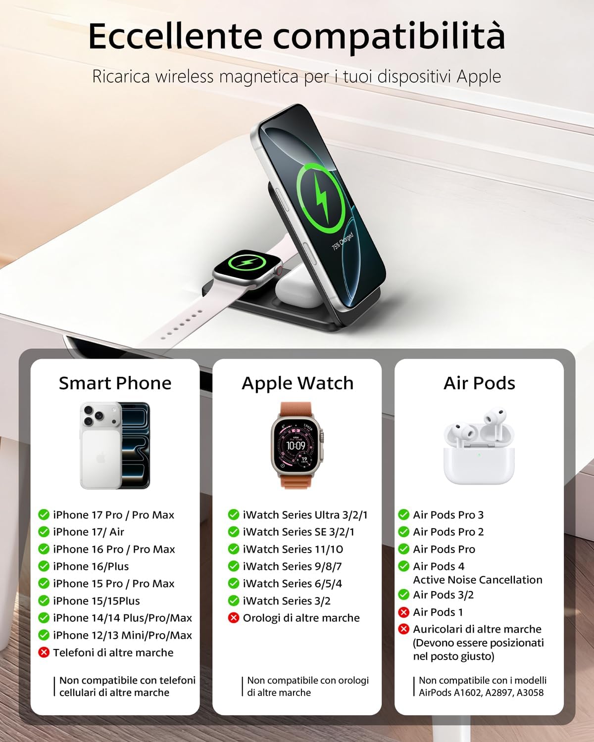 Thumbnail 3 de Caricatore Wireless 3 in 1 MagSafe pieghevole 15W per iPhone, Apple Watch e AirPods