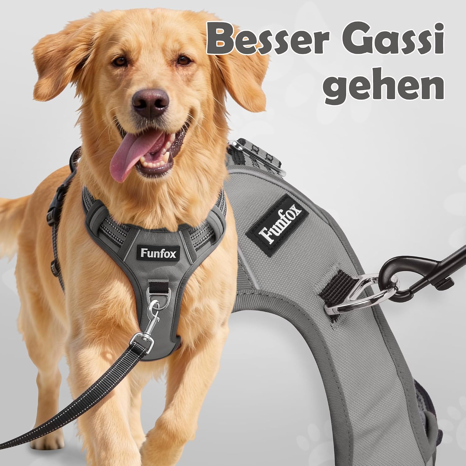 Thumbnail 2 de Funfox Hundegeschirr Mittelgroße Hunde – Anti-Zug, verstellbar, Reflektorstreifen, Grau, Größe L