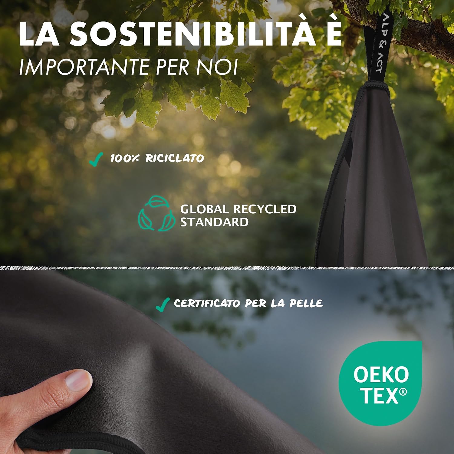 Detalle de ALP & ACT Asciugamano Microfibra Palestra 140x70 cm – 100% microfiber riciclata, grigio argilla