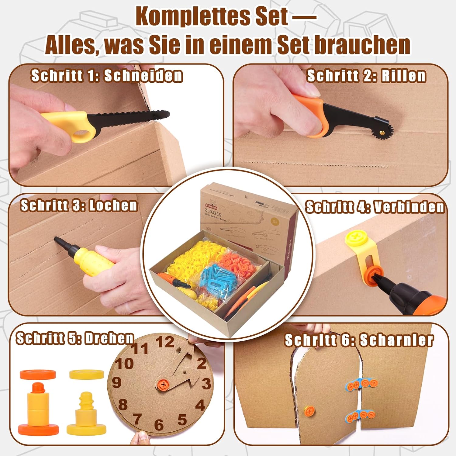 Detalle de ZLemma Karton-Baukasten mit Werkzeugen (401-teilig) ab 6 Jahren – 3D-STEM Bastelset mit Sicherheitsringen
