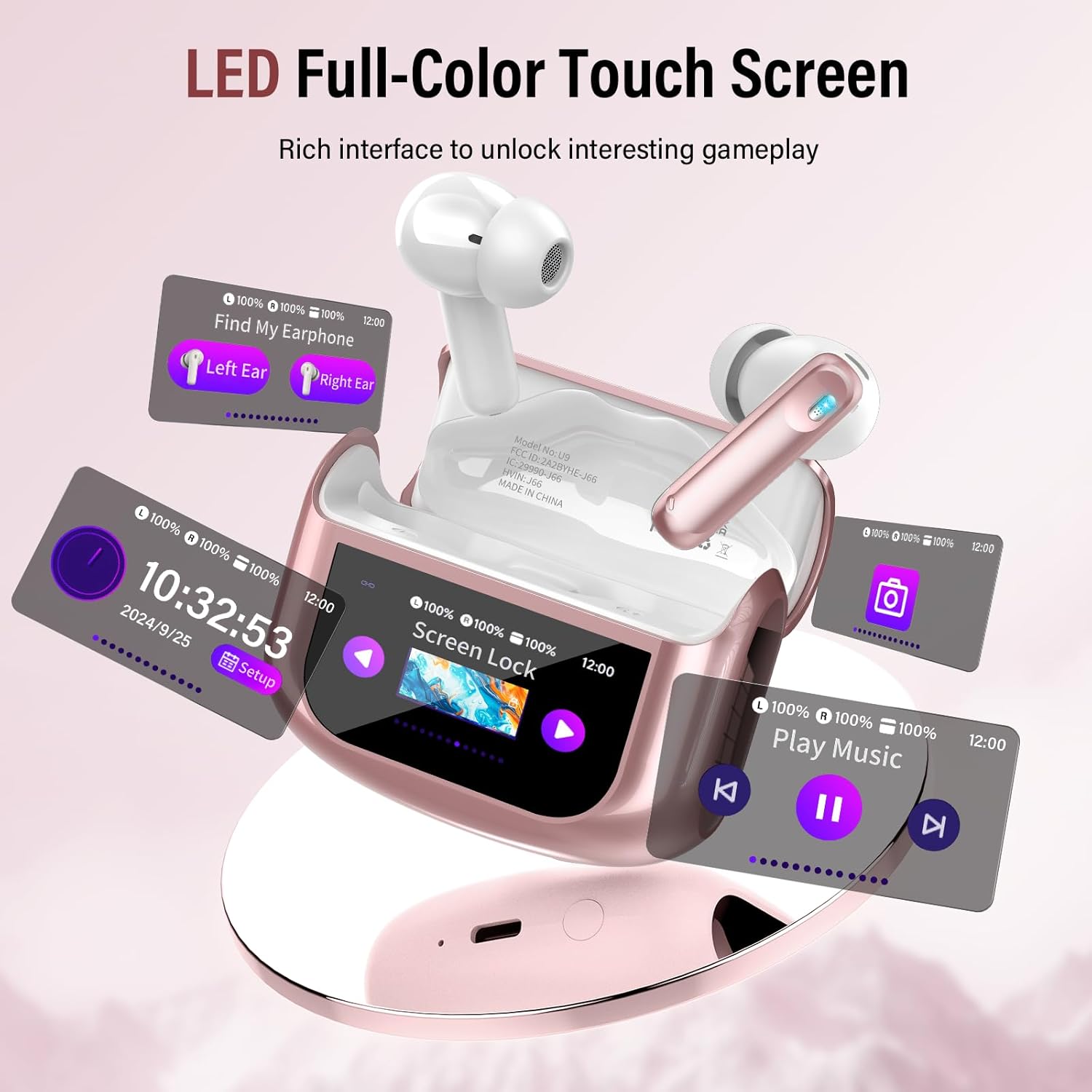 Thumbnail 3 de Thunelec Touchscreen Bluetooth Kopfhörer 2026 – In Ear with ANC+ENC, Bluetooth 5.4, IP7, USB-C, Rose